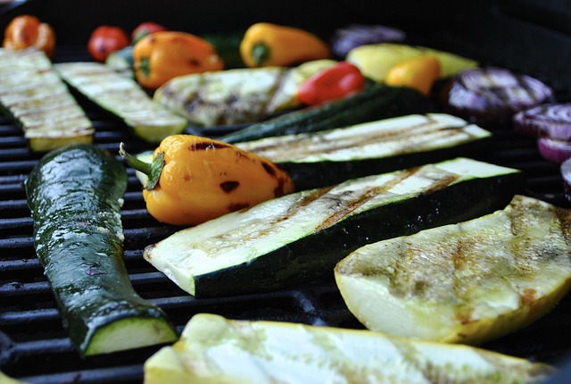 Assorted vegetables on a grill