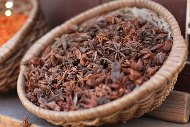 Star anise in a basket