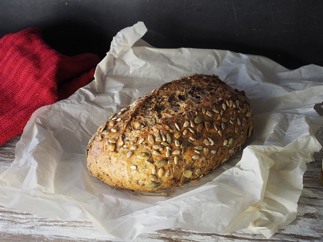 Baked bread with assorted nuts and seeds toppings