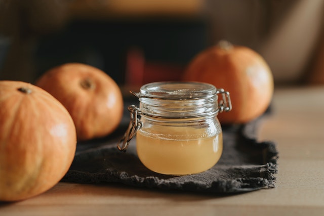 Apple cider vinegar in a glass container